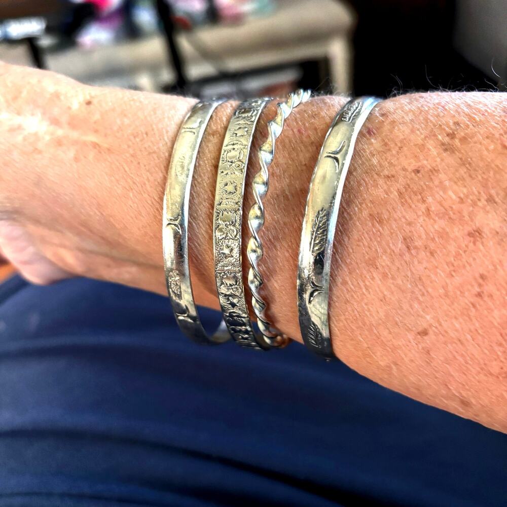 Mexican Hand Stamped or Embossed Sterling stackable Bracelets